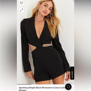 Lulu's Elegant Black Mini Romper Dress with Silver Detailing